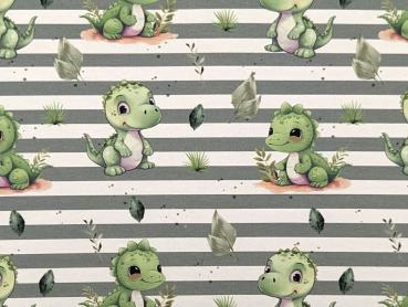 Eigenproduktion French Terry Kleiner Dino auf Grün